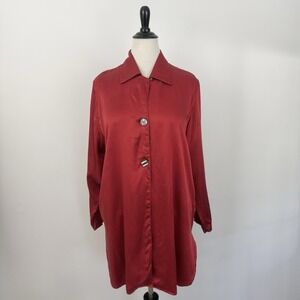 Vintage Victoria's Secret Red 100% Sleep Shirt Pajama Top Large Long Sleeve 90s